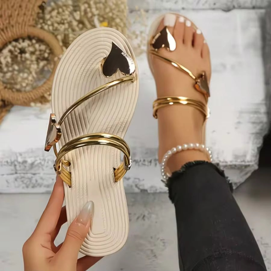 Women's Summer Heart-Shaped Design Simple And Beautiful Women's Sandals Thong Slip-On Flat Sandals