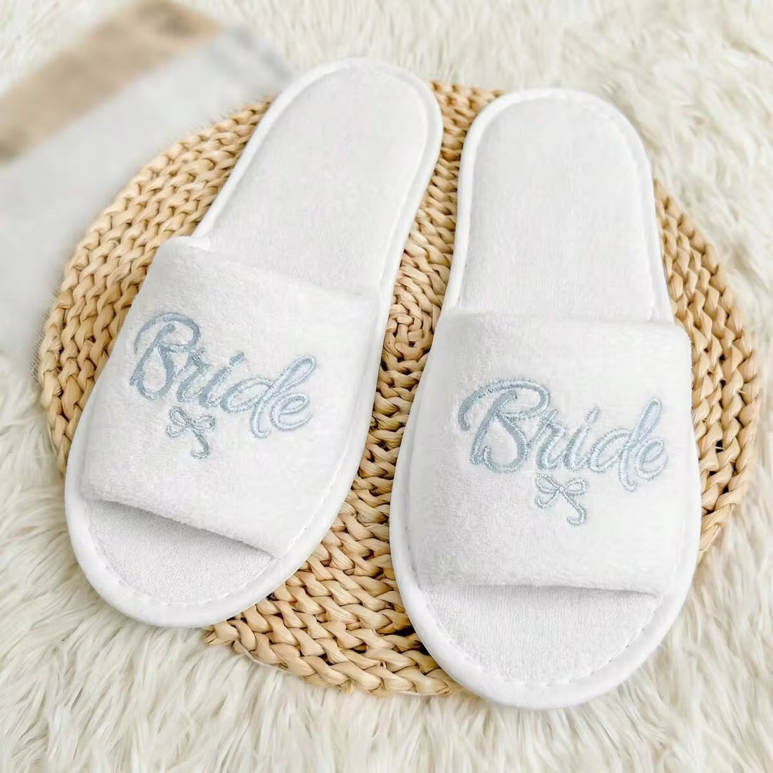Butterfly Bride Blue & White Comfortable Fabric, 6mm Thick Soft EVA Sole, Lightweight, Open Toe, Suitable For 28cm Foot Length, Indoor, Travel, Wedding Party Slippers